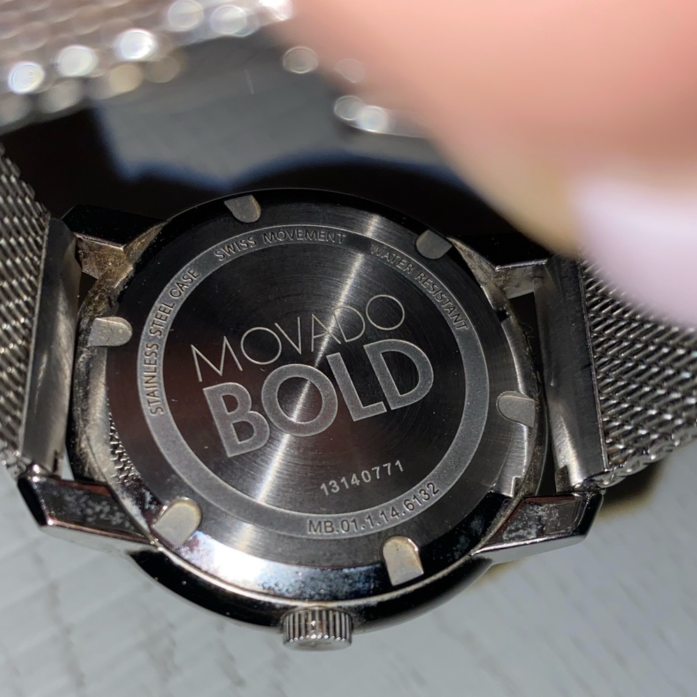 Movado Bold Silver Watch Stainless Steel mesh-link bracelet Swiss Quartz unisex